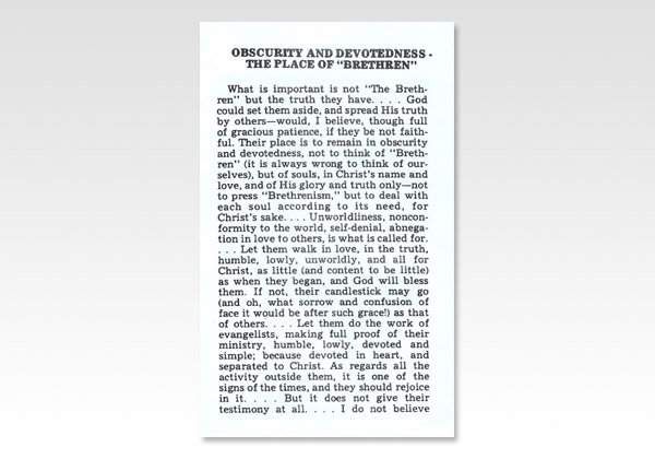 Obscurity and Devotedness The place of Brethren JND 693